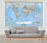 Planisfero-Mappa del mondo da parete politica formato cm 175 x 120 plastificata con aste e ganci